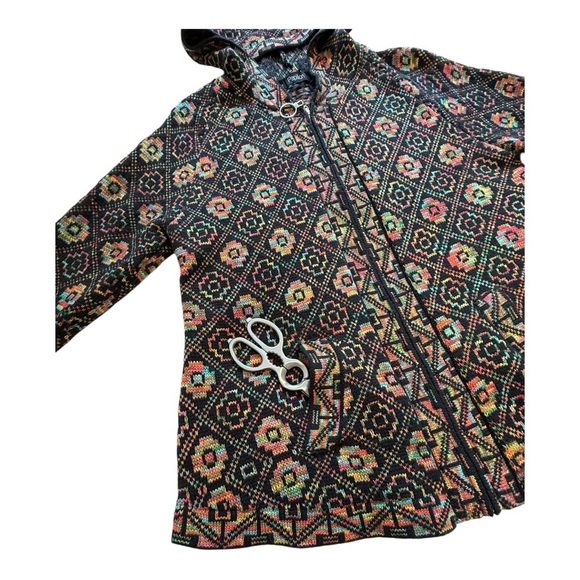 🌷3/$15🌷 Papillion Rainbow Aztec Zip Front Hooded Cardigan - Size XL - Picture 7 of 13